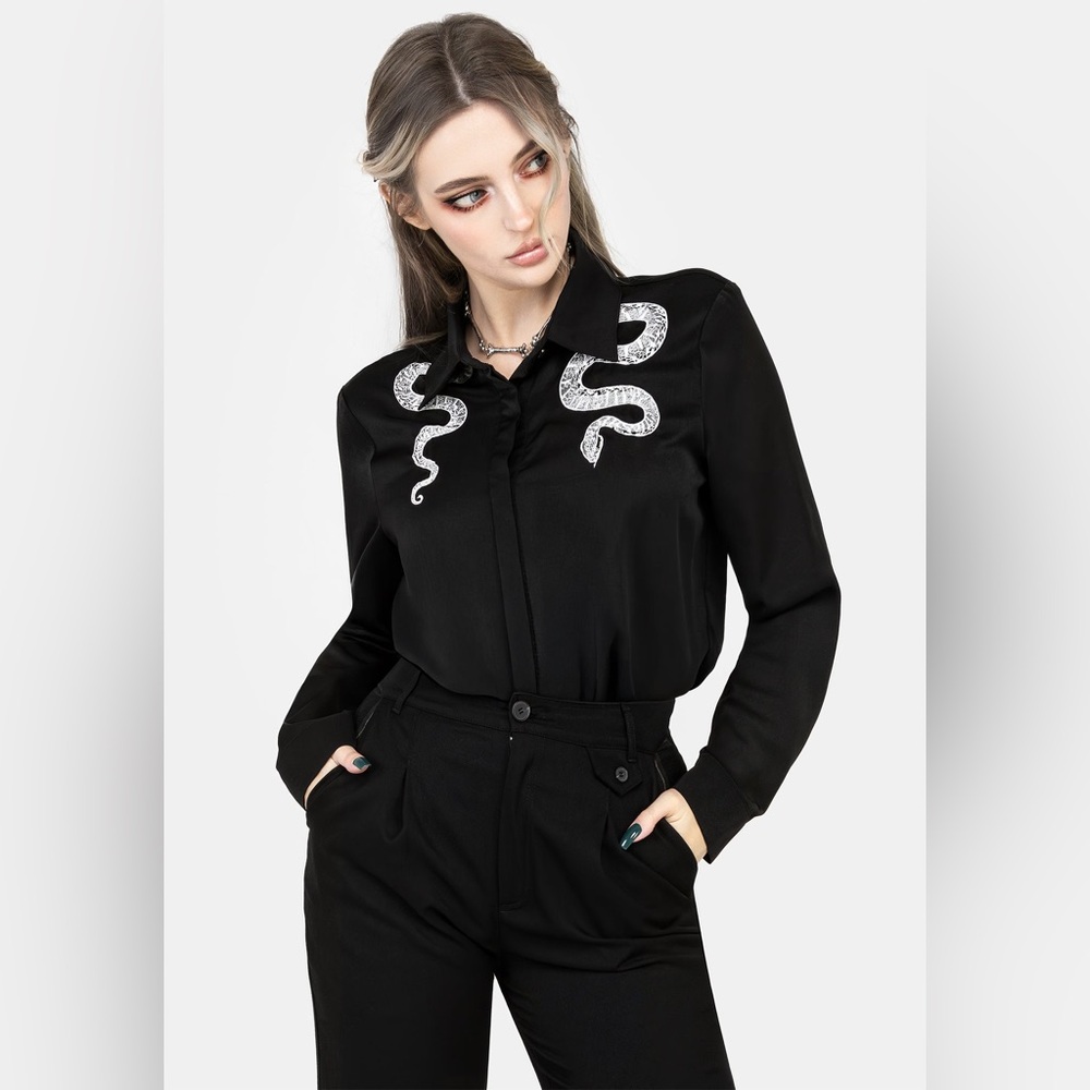 Disturbia Slither Embroidered Snake Shirt US 2 / UK 6